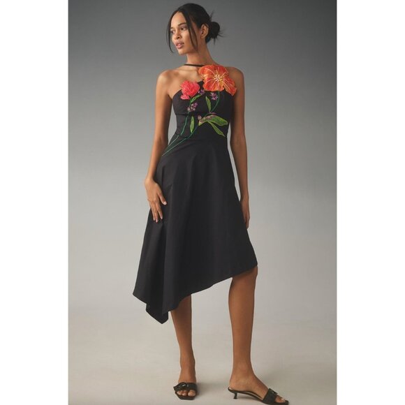 Anthropologie Yukiko Noritake Asymmetrical Floral Midi Dress Size Small Y2K - Picture 2 of 6